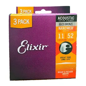 ENCORDOAMENTO VIOLAO ACO 011 ELIXIR LIGHT BRONZE NANOWEB C/3 16538X.