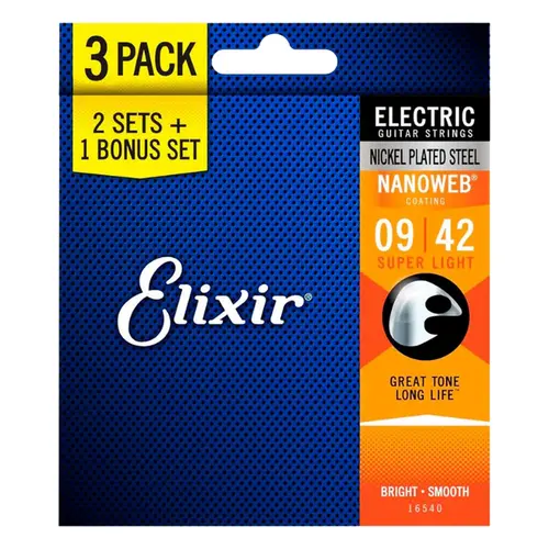 ENCORDOAMENTO GUITARRA 009 ELIXIR LIGHT NANOWEB C/3 16540X.