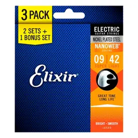 ENCORDOAMENTO GUITARRA 009 ELIXIR LIGHT NANOWEB C/3 16540X.