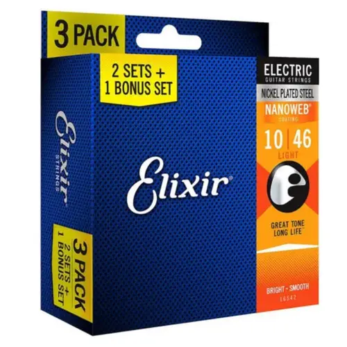 ENCORDOAMENTO GUITARRA 010 ELIXIR LIGHT NANOWEB C/3 16542X