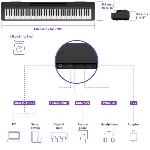 PIANO DIGITAL YAMAHA P145BT PRETO