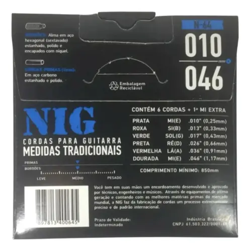 ENCORDOAMENTO GUITARRA 010 NIG N64