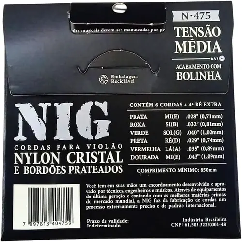 ENCORDOAMENTO VIOLAO NYLON NIG N475 MEDIA C/BOLINHA