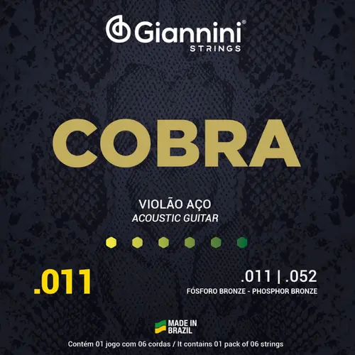 ENCORDOAMENTO VIOLAO ACO 011 GIANNINI GEEFLKF FOSFORO BRONZE