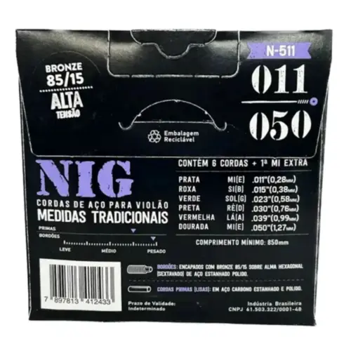ENCORDOAMENTO VIOLAO ACO 011 NIG N511 BRONZE