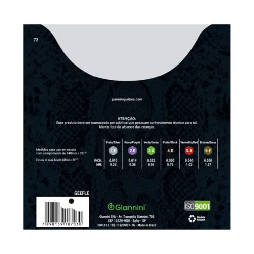 ENCORDOAMENTO VIOLAO ACO 010 GIANNINI GEEFLE BRONZE