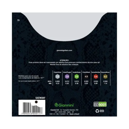 ENCORDOAMENTO VIOLAO ACO 009 GIANNINI GEEWAKF FOSFORO BRONZE